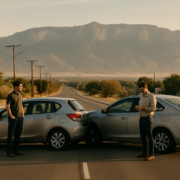 Albuquerque car accident insurance claim delay represented by vehicles and a person tracking claim updates