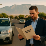 Albuquerque car accident police report error review near a desert roadway