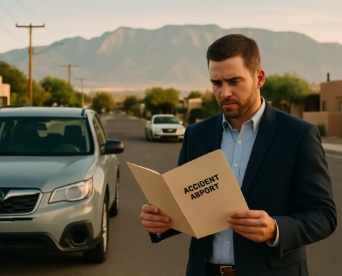 Albuquerque car accident police report error review near a desert roadway