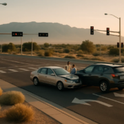 Albuquerque intersection accident evidence scene with vehicles, traffic signals, and roadway details