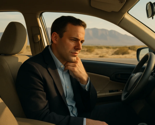 Delayed pain after a car accident in Albuquerque, NM represented by a driver resting their neck
