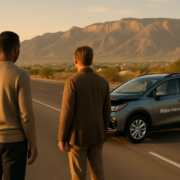Uber Lyft accident lawyer Albuquerque insurance coverage scene near the Sandia Mountains
