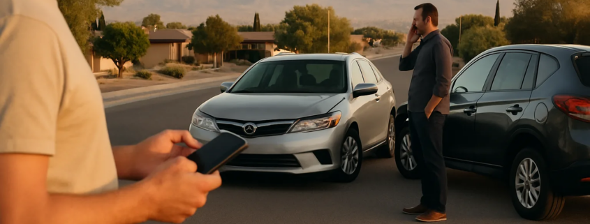 Albuquerque car accident recorded statement discussion beside vehicles on a desert roadway