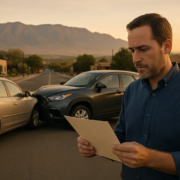 Albuquerque car accident claim denied response guide with vehicles and blank insurance letter
