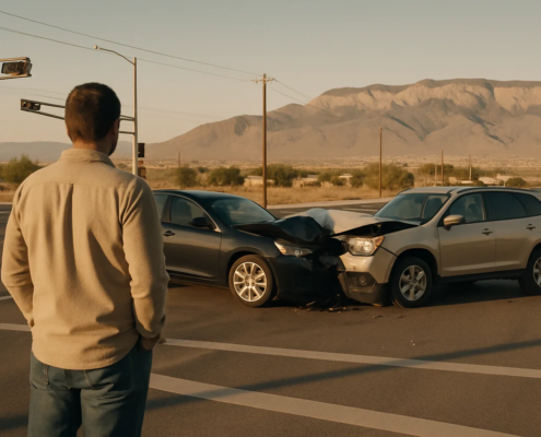Comparative fault car accident Albuquerque multi-vehicle crash scene