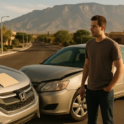 Uninsured driver accident in Albuquerque involving two vehicles on a Southwestern city street