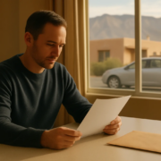 Albuquerque car accident settlement release under review beside an unmarked vehicle