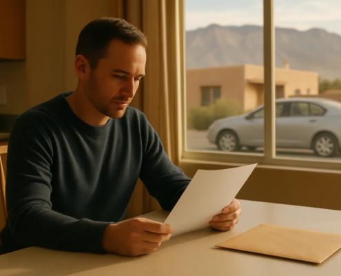 Albuquerque car accident settlement release under review beside an unmarked vehicle