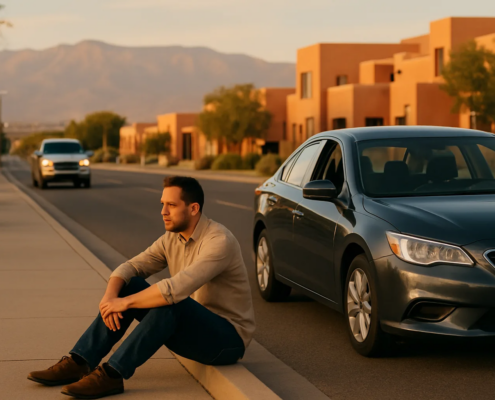 Albuquerque injured passenger car accident claim consultation scene near a Southwestern roadway