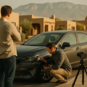 Damaged vehicle documentation before an Albuquerque insurance inspection after a crash