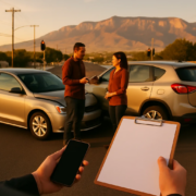 Recorded statement insurance company after car accident Albuquerque scene near parked vehicles